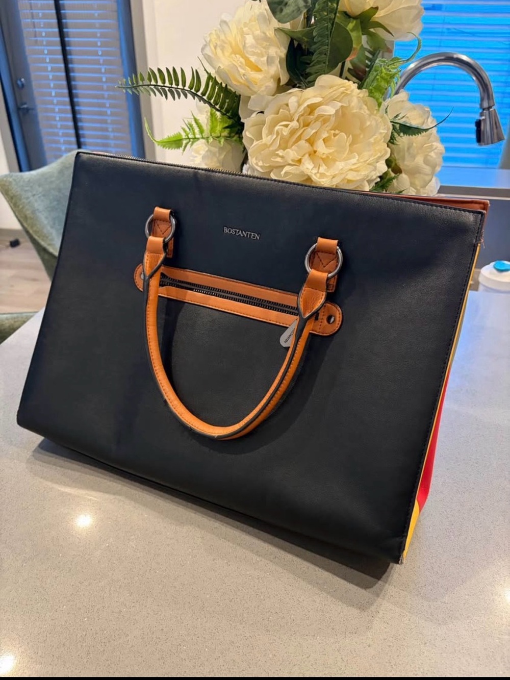 Black Tote Bag with Tan Accents